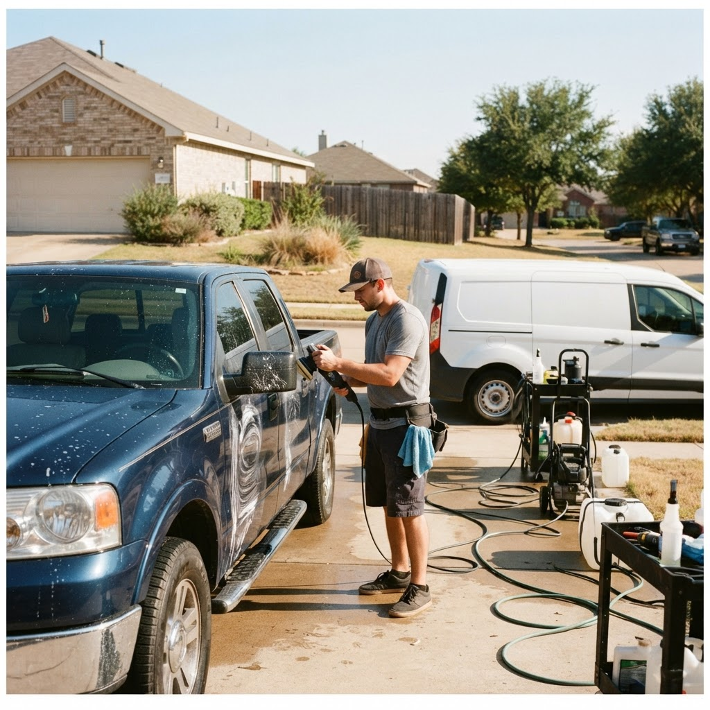 Mobile car detailing service setup serving Mesquite, TX