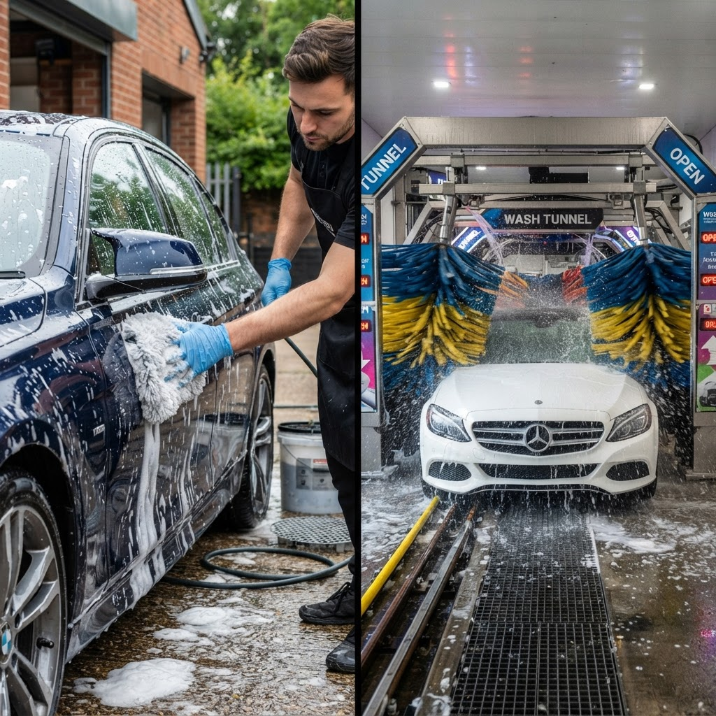 Hand washing car compared to automatic car wash