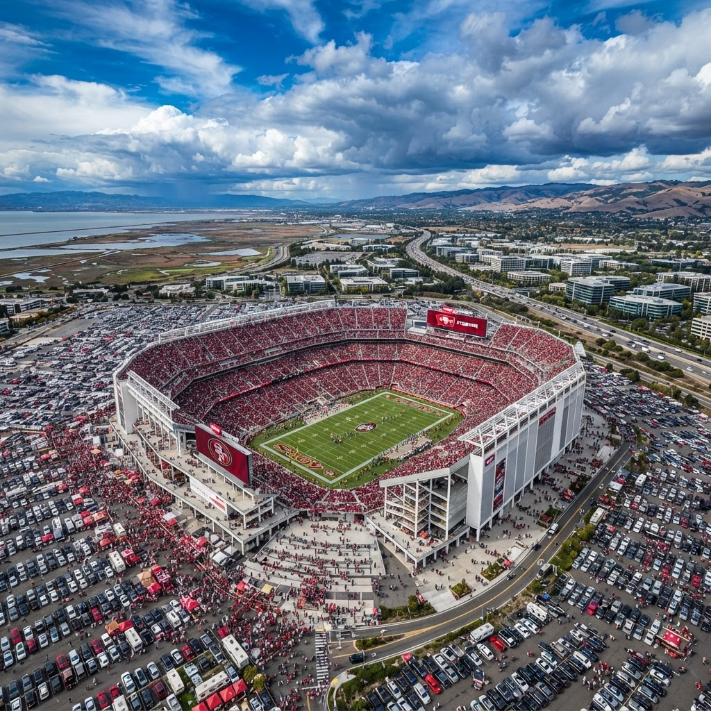 Levi's Stadium aerial view - host of Super Bowl 2026 in the Bay Area